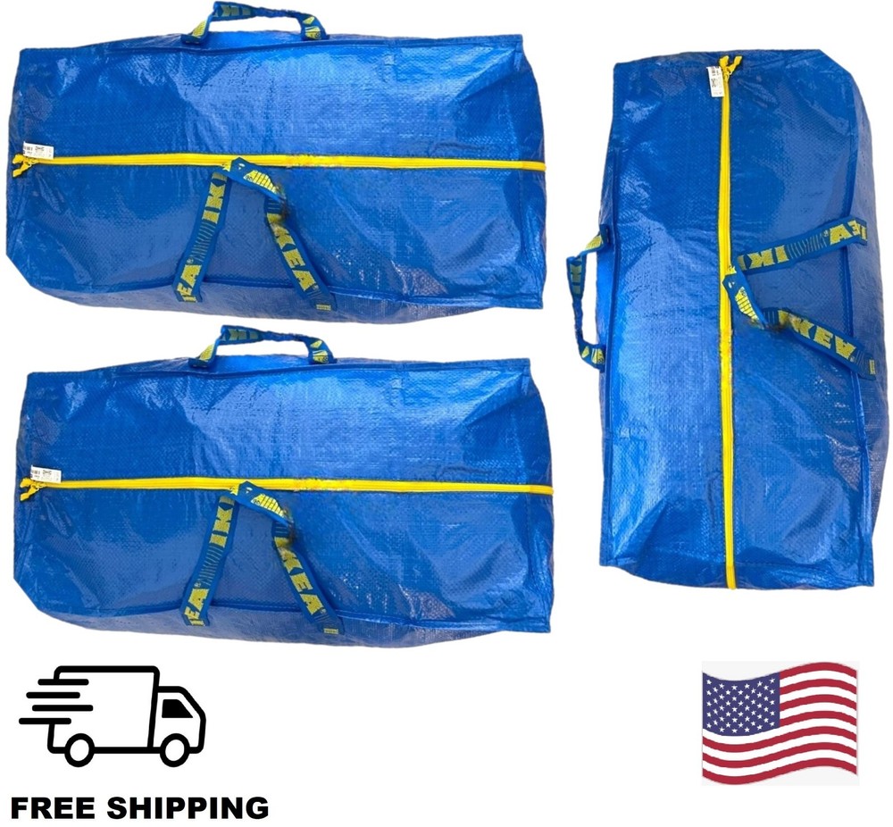 Ikea Frakta Large Blue Laundry Storage Bags Set of 3