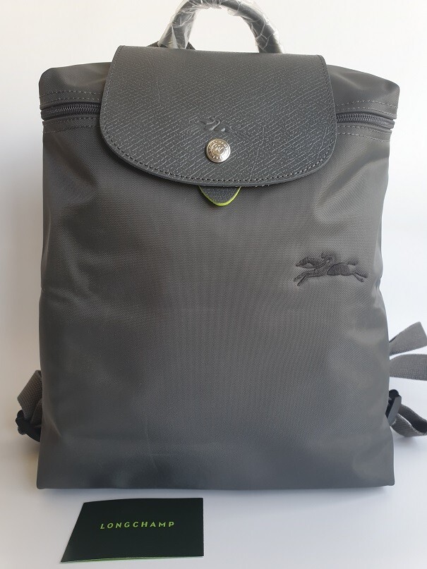 Longchamp Graphite Green Le Pliage Folding Backpack NEW