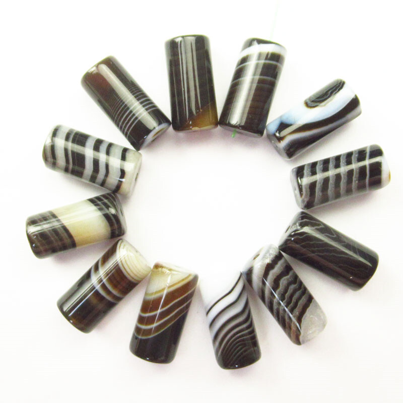 12Pcs Black White Onyx Agate Column Pendant Beads 16x8mm for Jewelry Making D95964