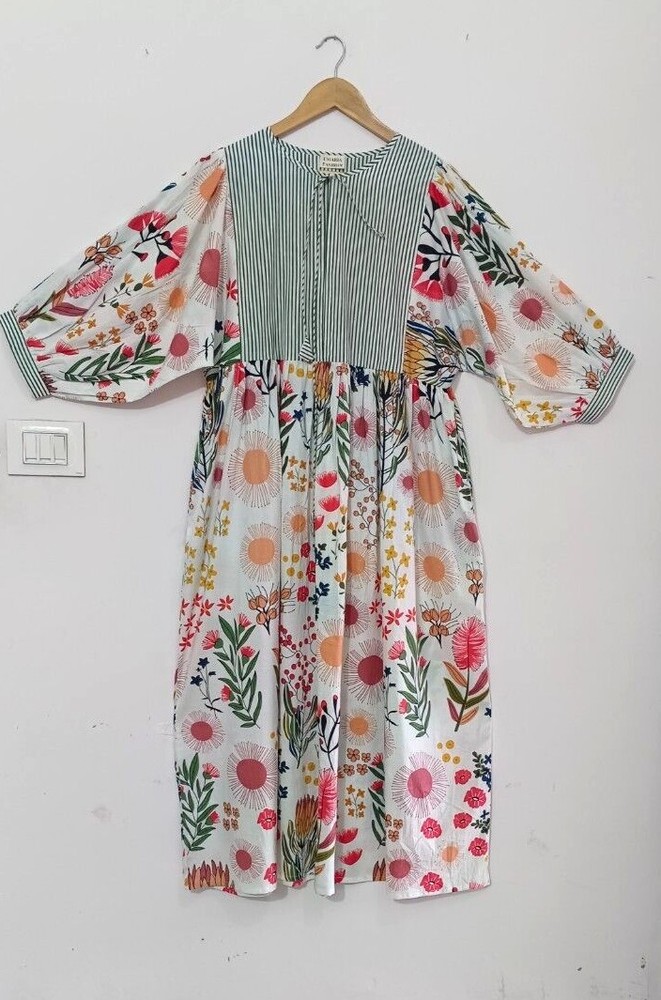 Cotton Block Printed Dress Block Print Dress, Indian Tunics, Hand Printed Dress