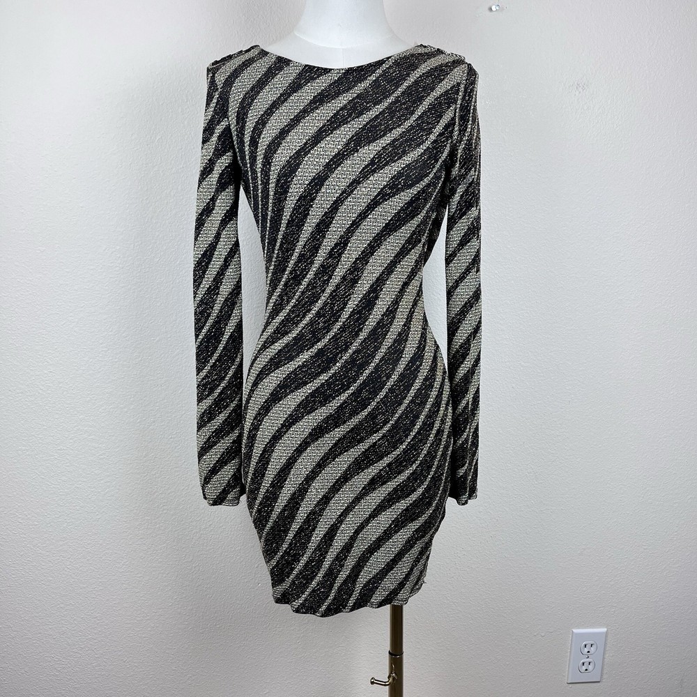 Vintage Monaco Dress Womens Small Mini Bodycon Stripe Metallic Sparkle Party Y2K