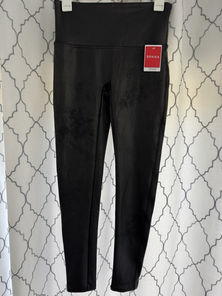 Spanx Faux Leather Black Shaping Leggings Women's Size Large NWT