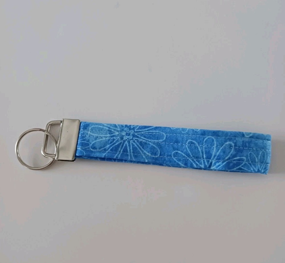 Blue Floral Fabric Key Fob Wristlet Lanyard for Keys Phone Purse 4.5 Inch