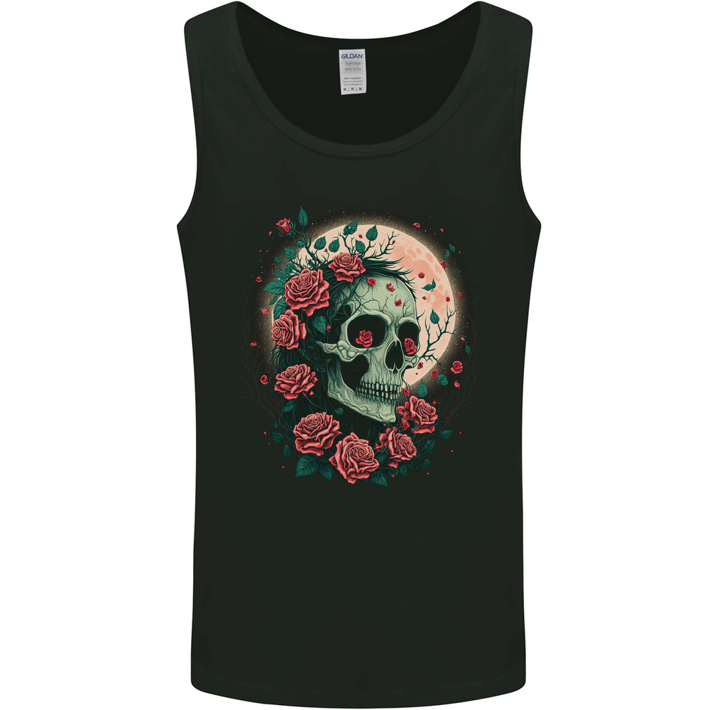 Death at Moon Skull With Roses at Night Gothic Mens Vest Tank Top