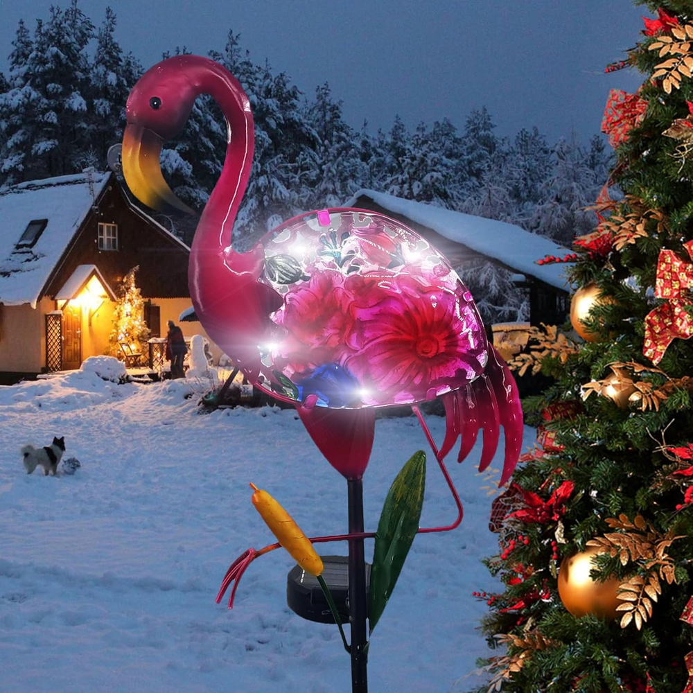 Solar Flamingo Garden Lights with Glass and Metal Design for Pathways