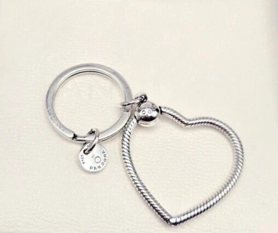 Pandora Sterling Silver XL Heart Keychain Charm Holder for Moments Charms  