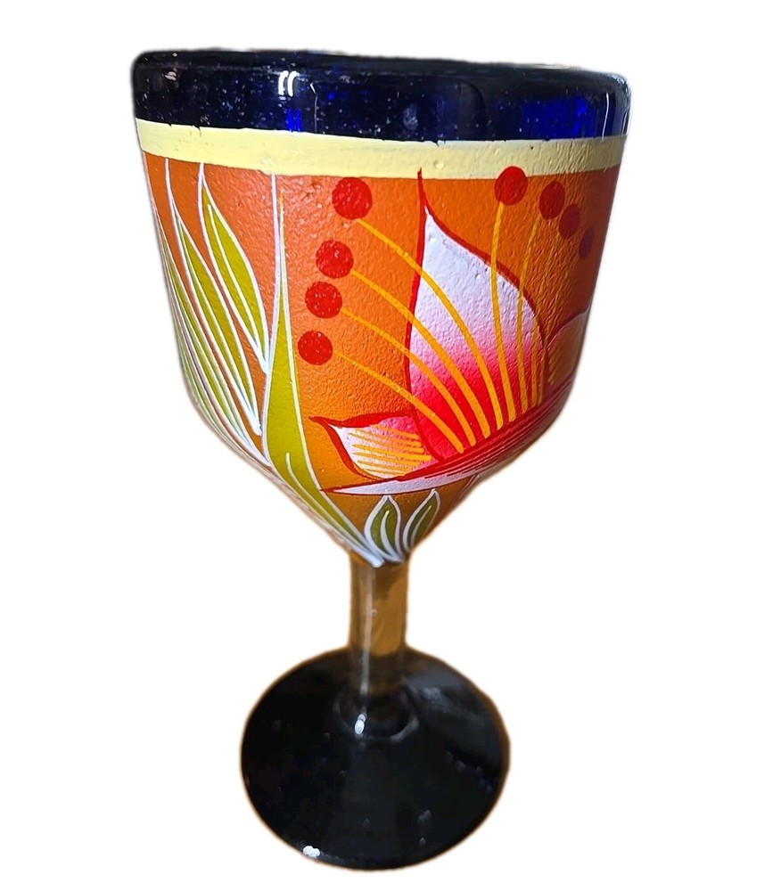 Made In Mexixo Hand Painted Wine Glass