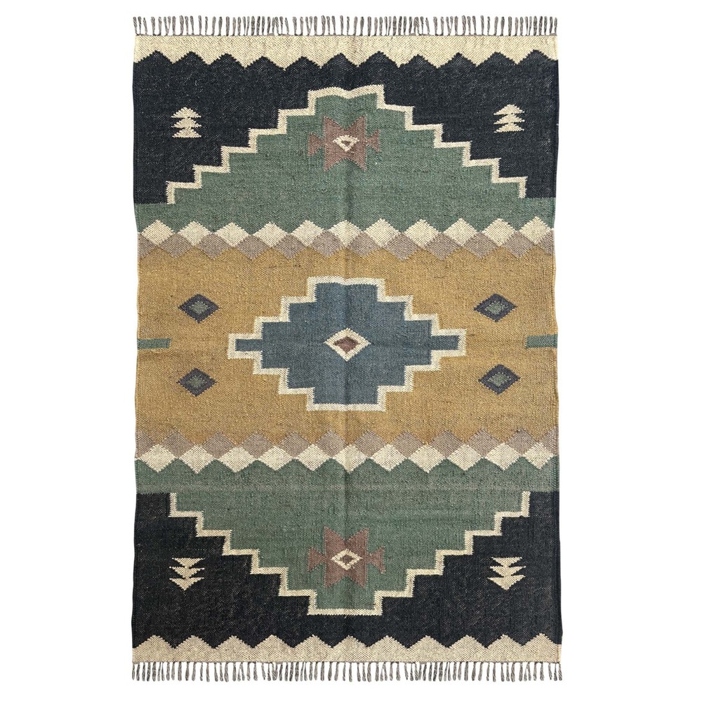 Handmade Wool Jute Rug 3x5 ft Flatwoven Washable Carpet for Bedroom Living Room