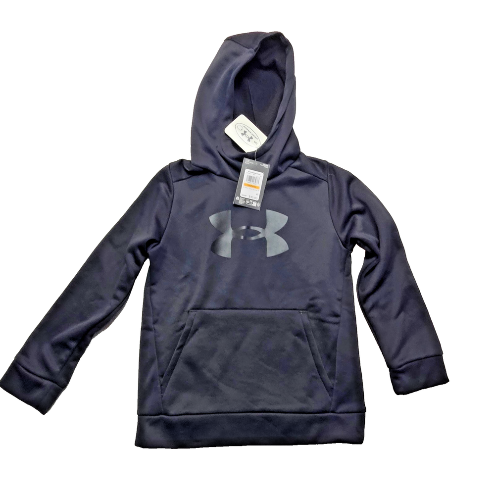 Shirt Hoodie Black Fleece Big Logo Soft Pocket Boys S By Under Armour MSRP 40.00