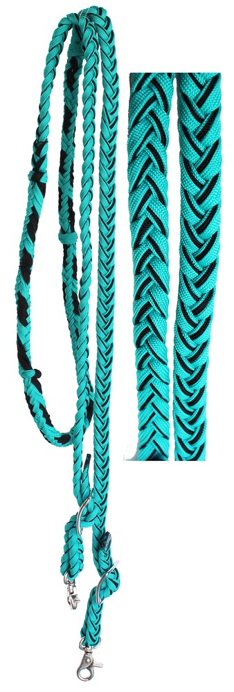 Turquoise Braided Nylon Western Barrel Horse Roping Knotted Tack Reins 607181