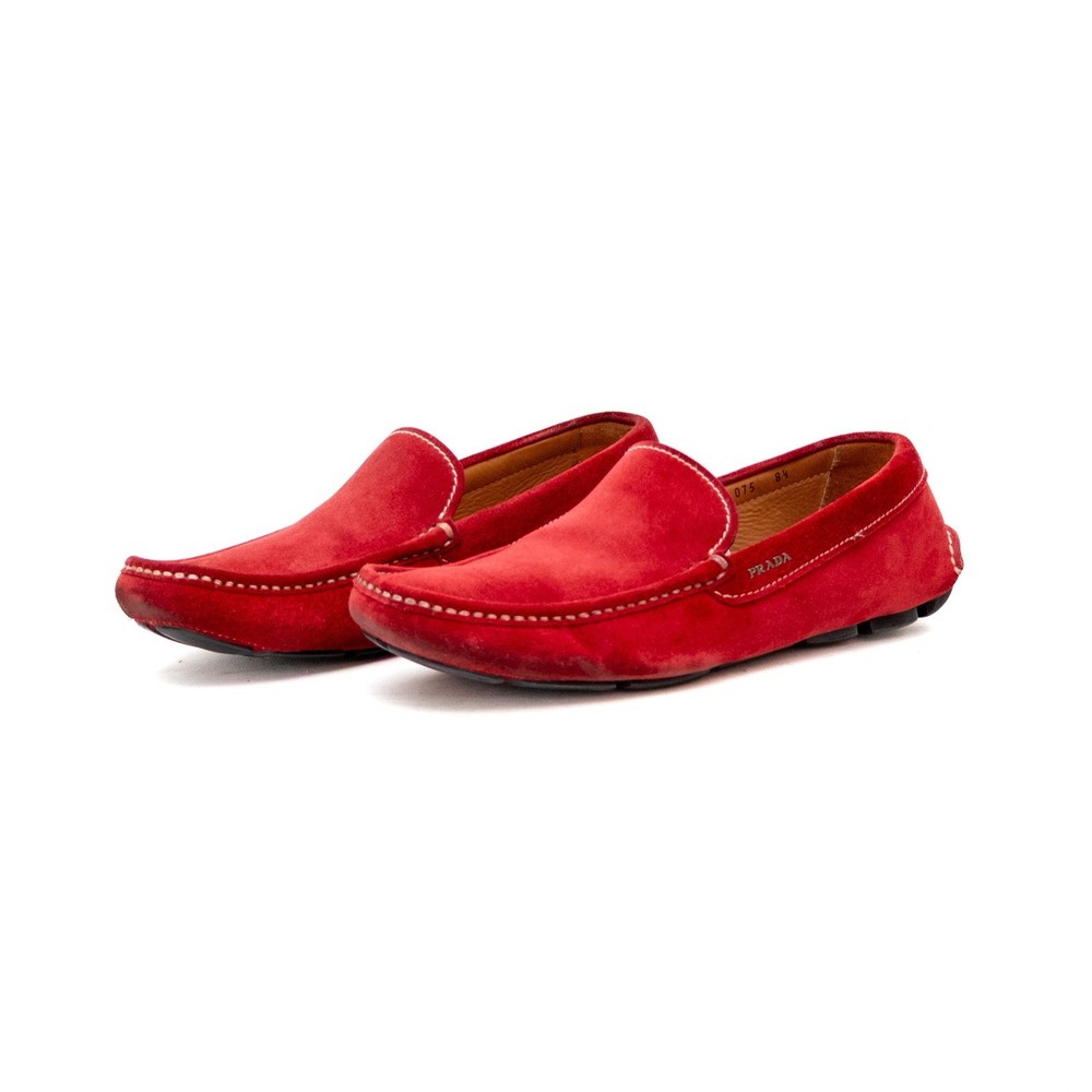 Prada Red Suede Driving Moccasins Size 9.5US Men’s Loafers $650MRP