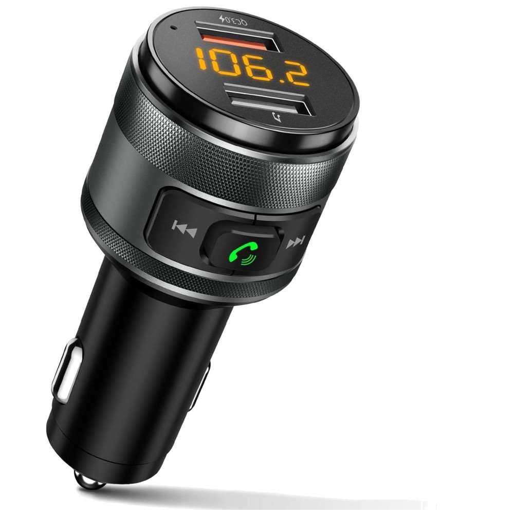 Compact Bluetooth FM Transmitter with Fast Charging & Safety Features