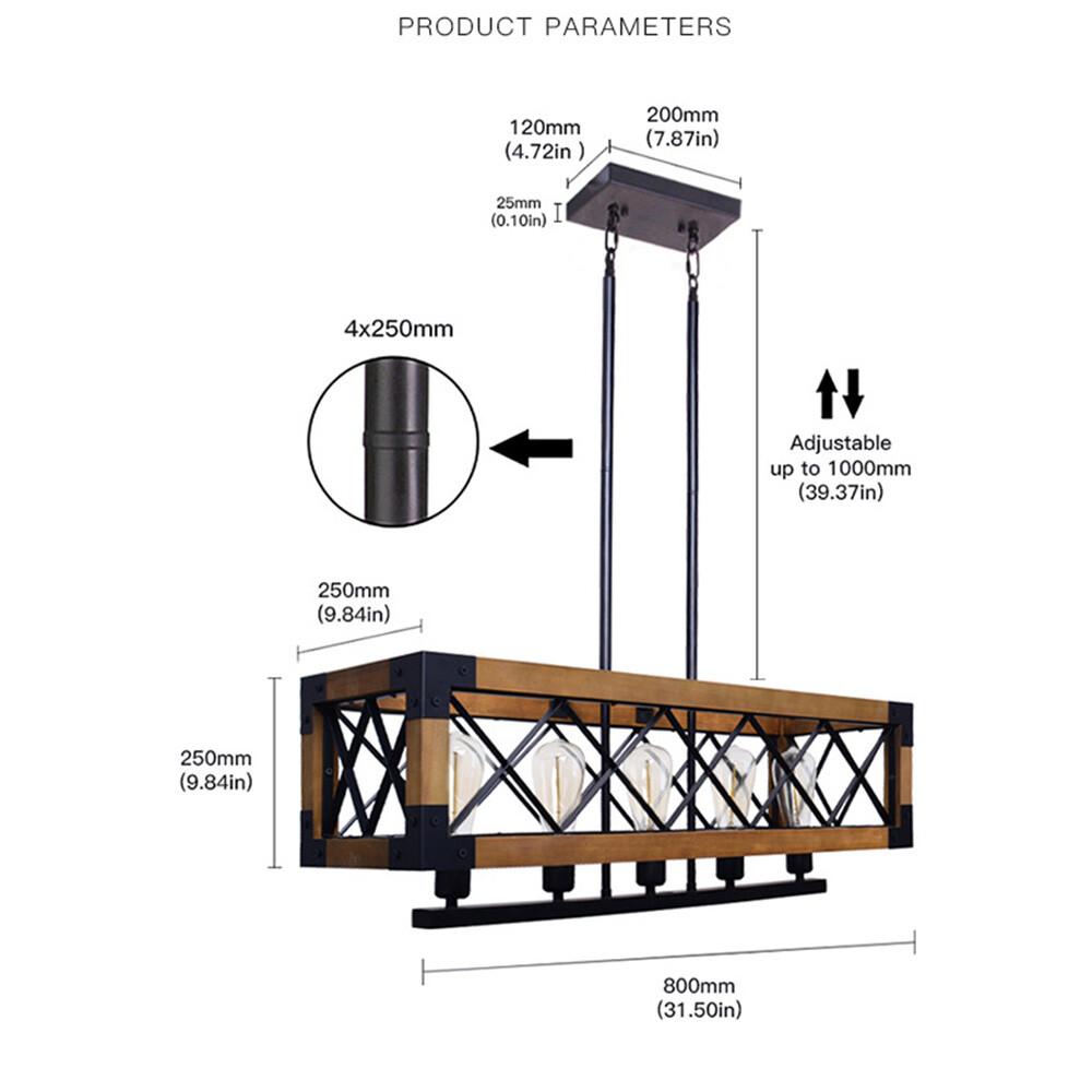 Farmhouse Wood Chandelier Kitchen Island Pendant Light Fixture Ceiling Light USA