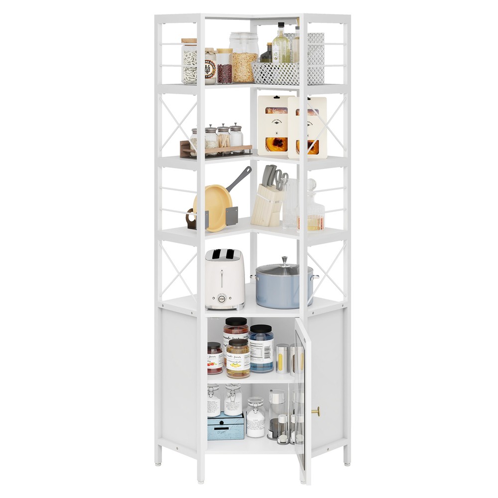 Industrial 7-Tier Corner Bookshelf Wooden Storage Display Rack for Home Office