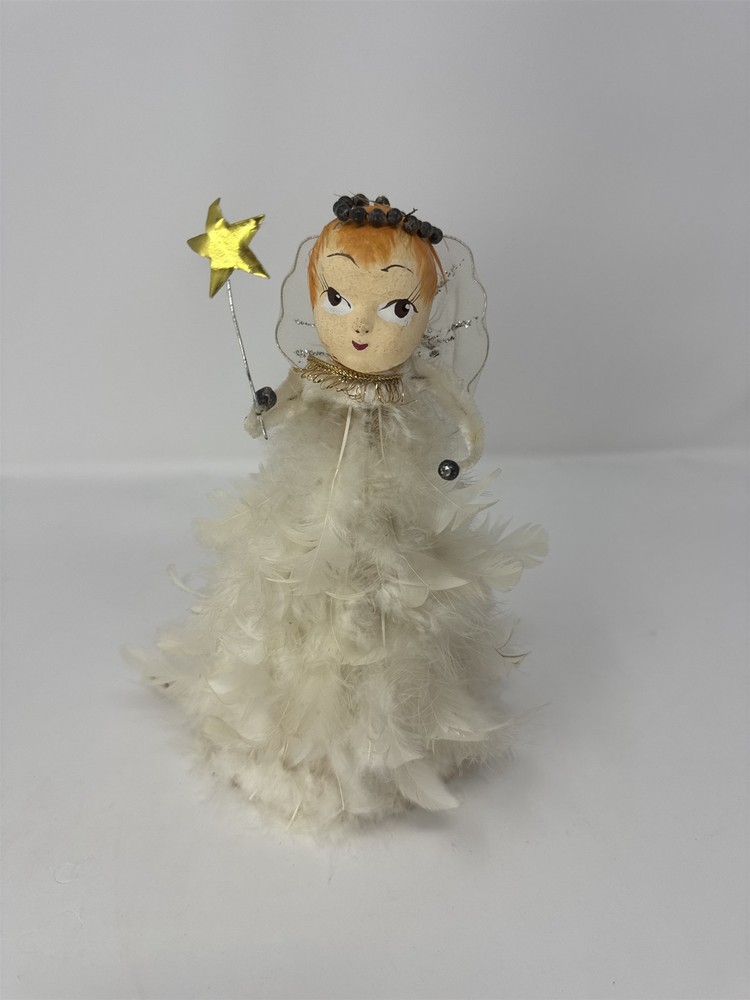 Vintage Japan Spun Cotton Feather Angel Christmas Ornament 8