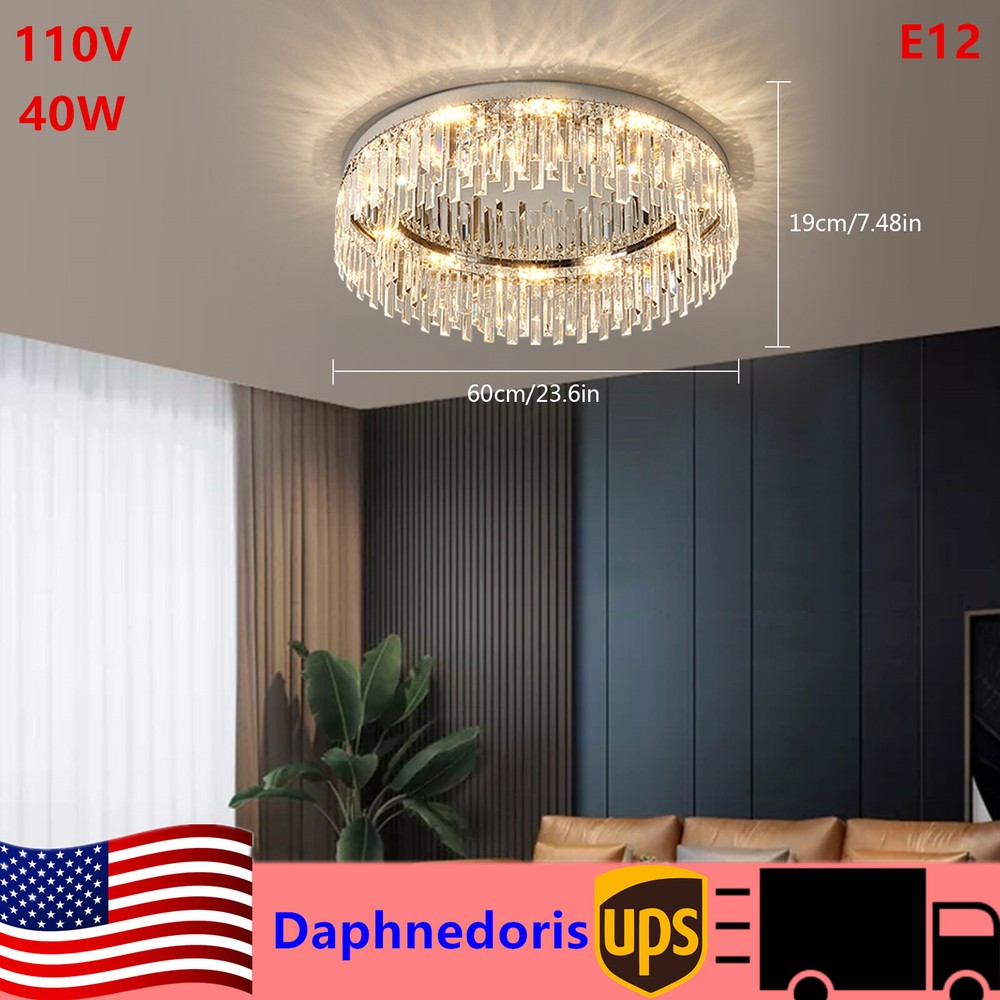 Modern Flush Mount Crystal Chandelier LED Ceiling Light Pendant Lamp Fixture 40w