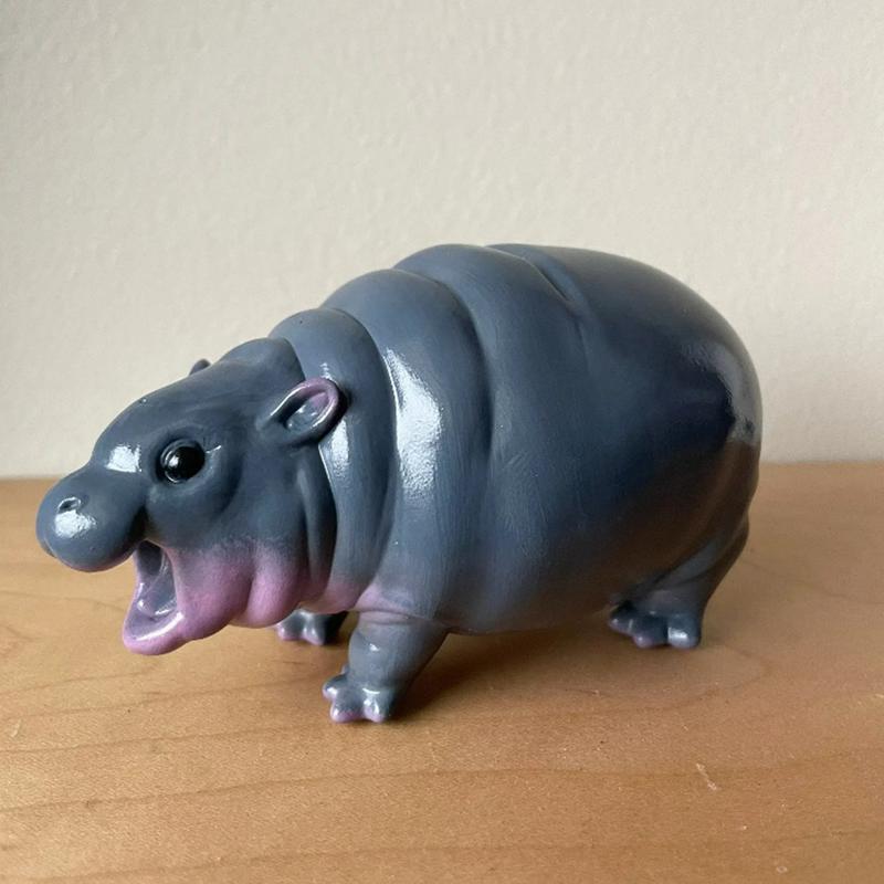 Figurine Animal Hippo Resin Modern Small Multicolor Novelty Carved Home Decor