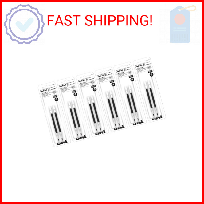 Uni-Ball Signo 207 Gel Pen Refills, 0.7mm, Medium Point, Black Ink, Pack of 12