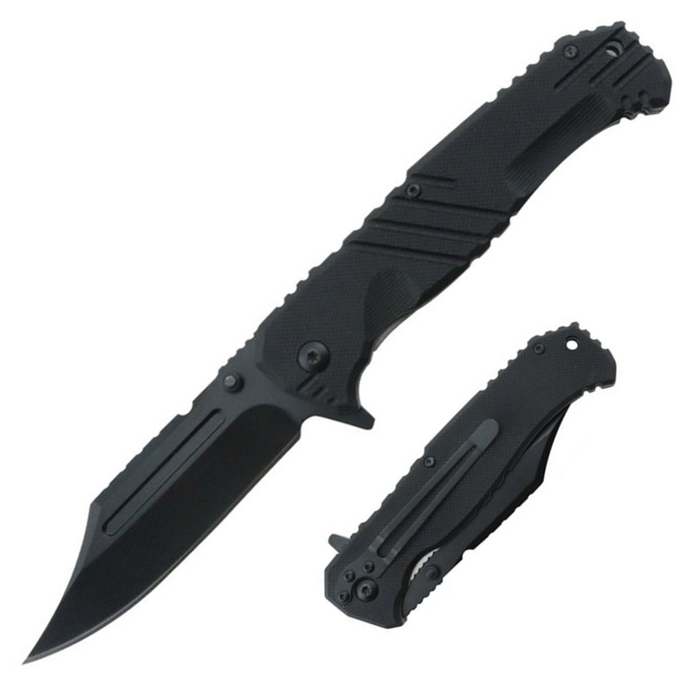 Black Phantom Spring Assisted Tactical Folding Knife with G10 Handle for EDC Survival