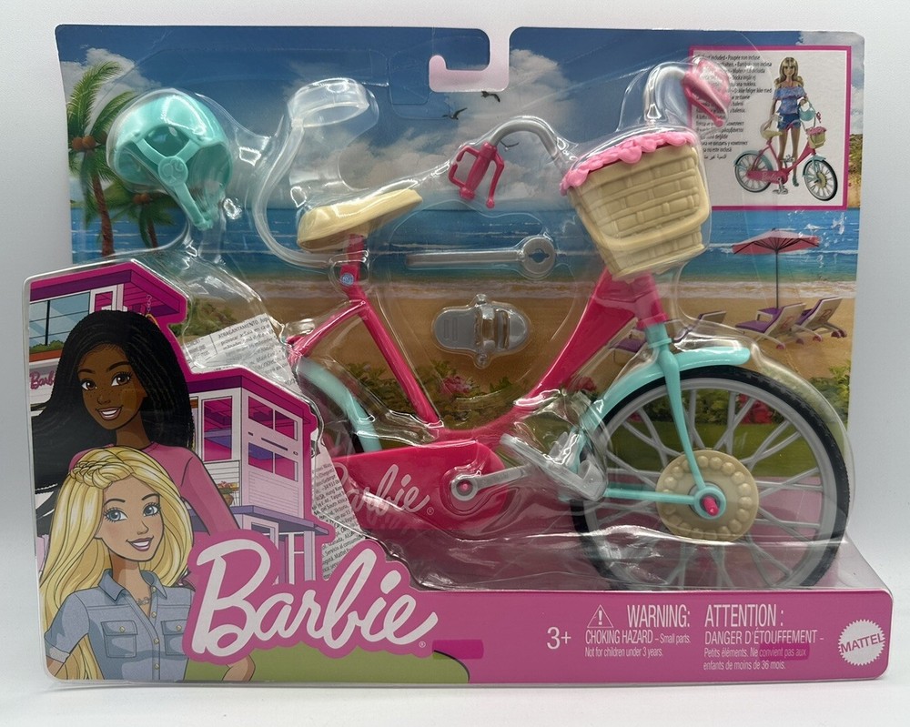 Mattel Barbie Doll Pink & Mint Green Bike Bicycle + Floral Basket Helmet Mattel