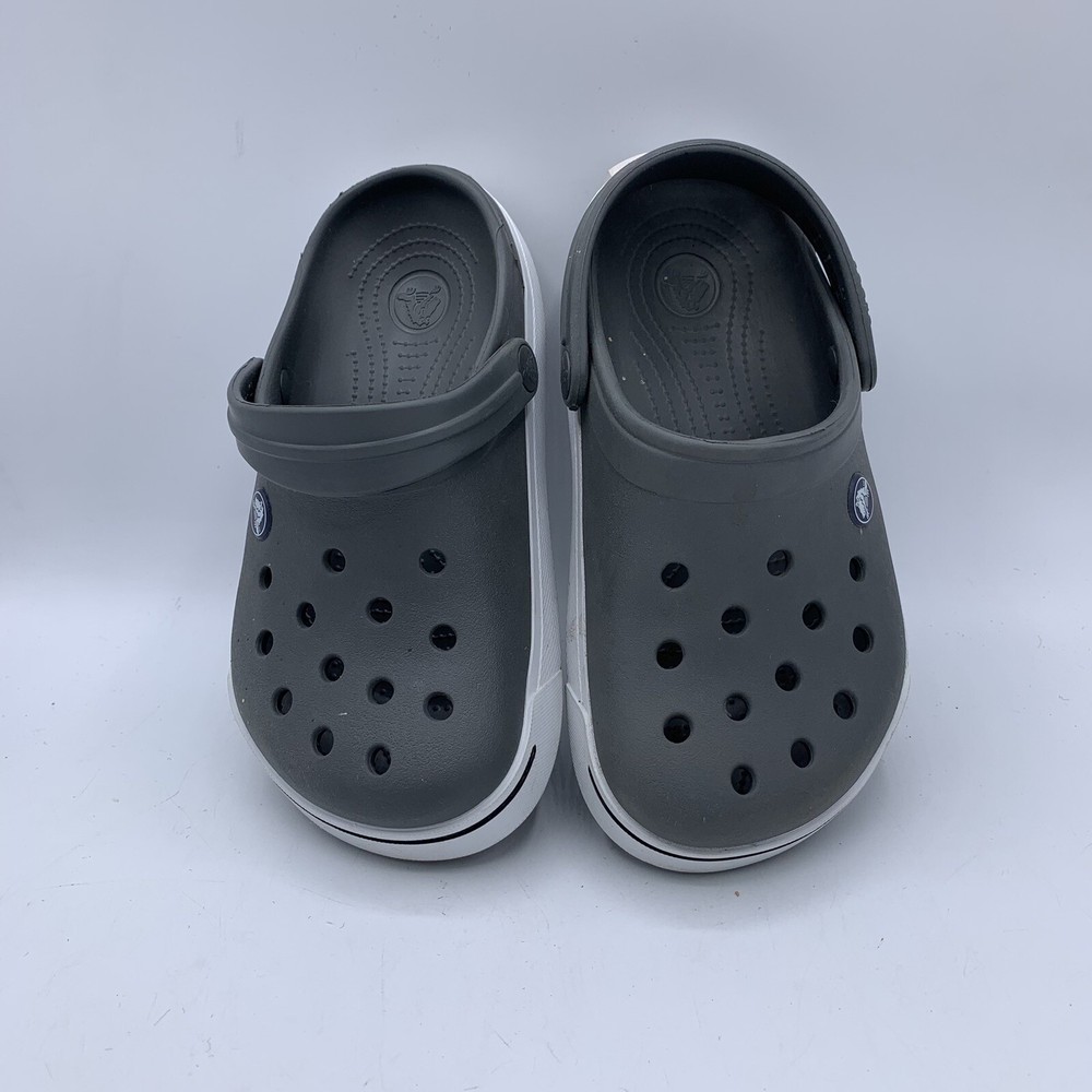 Crocs Crocband Junior 2J Clogs Sandal Shoes Gray White Walking Comfort Kids Sz 2