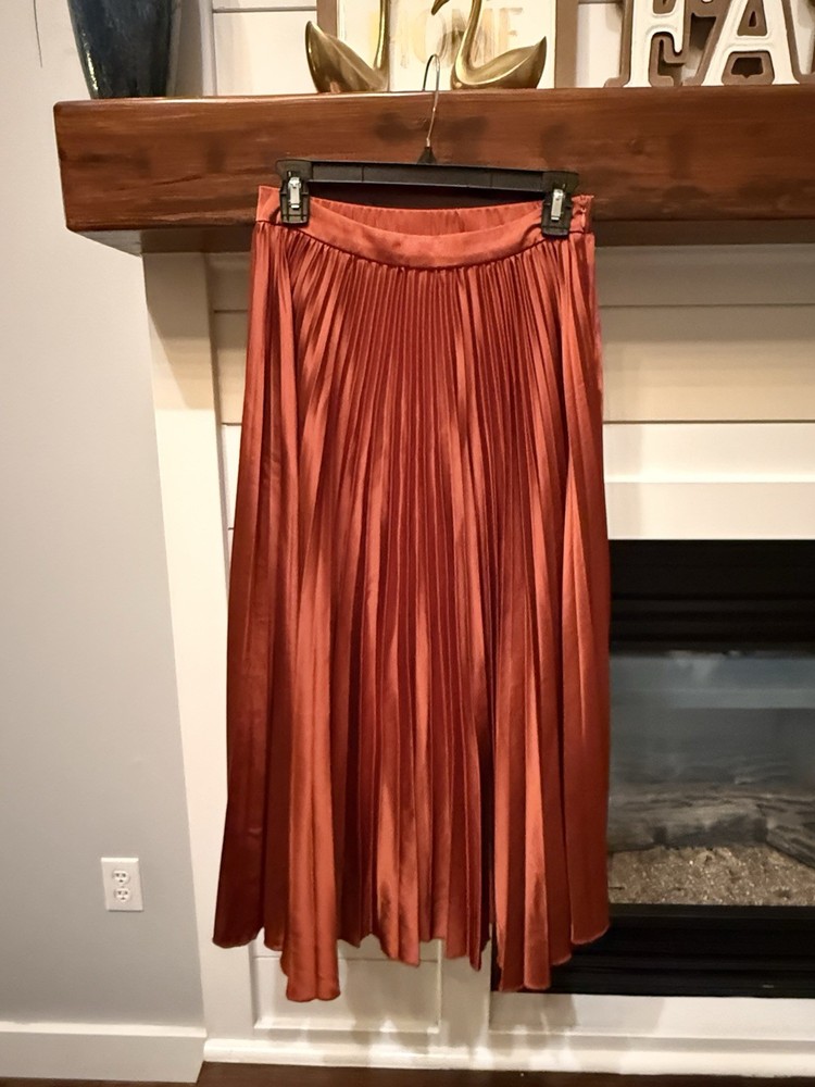 Women’s ASTR Orange Rust Size Small Pleated Skirt With Zipper Side Classy