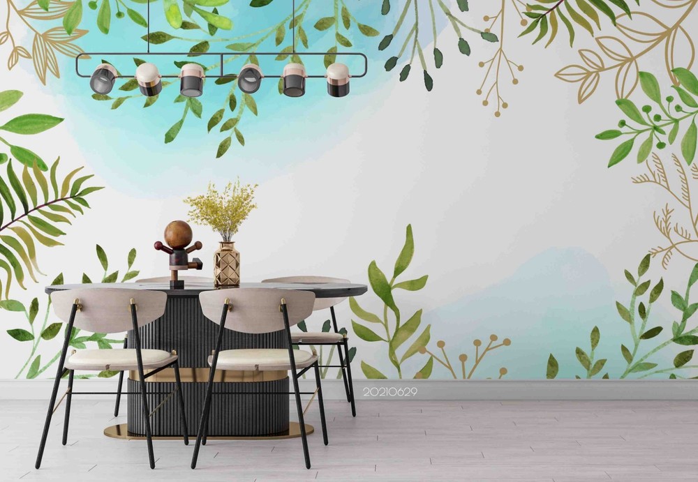 3D Plants Leaves Watercolor Wall Murals Wallpaper Murals Wall Sticker 6