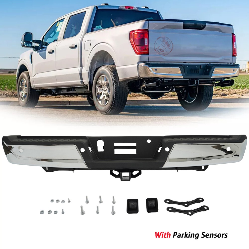 Chrome Rear Step Bumper w/ Sensor Hole For 2021-2023 Ford F-150 F150 w/ Max Tow