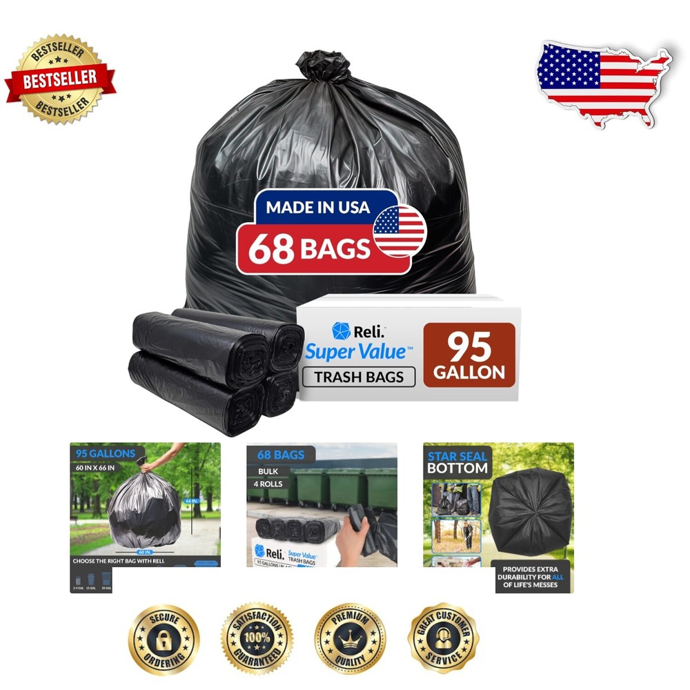 Extra Large 95 Gallon Trash Bags - Tough, Leak-Proof Black Liners
