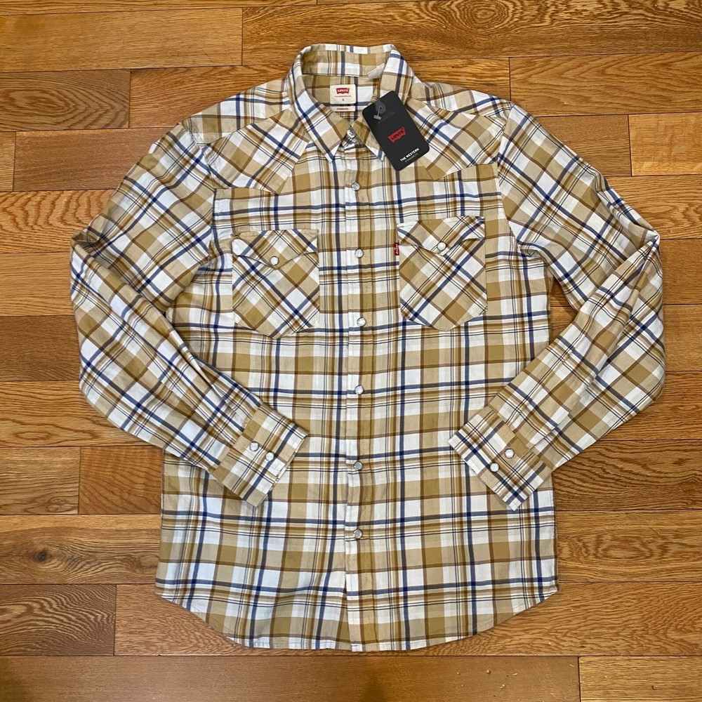 Levi's Button Front Shirt Men's S Brown Long Sleeve Western Pearl Snap NWT