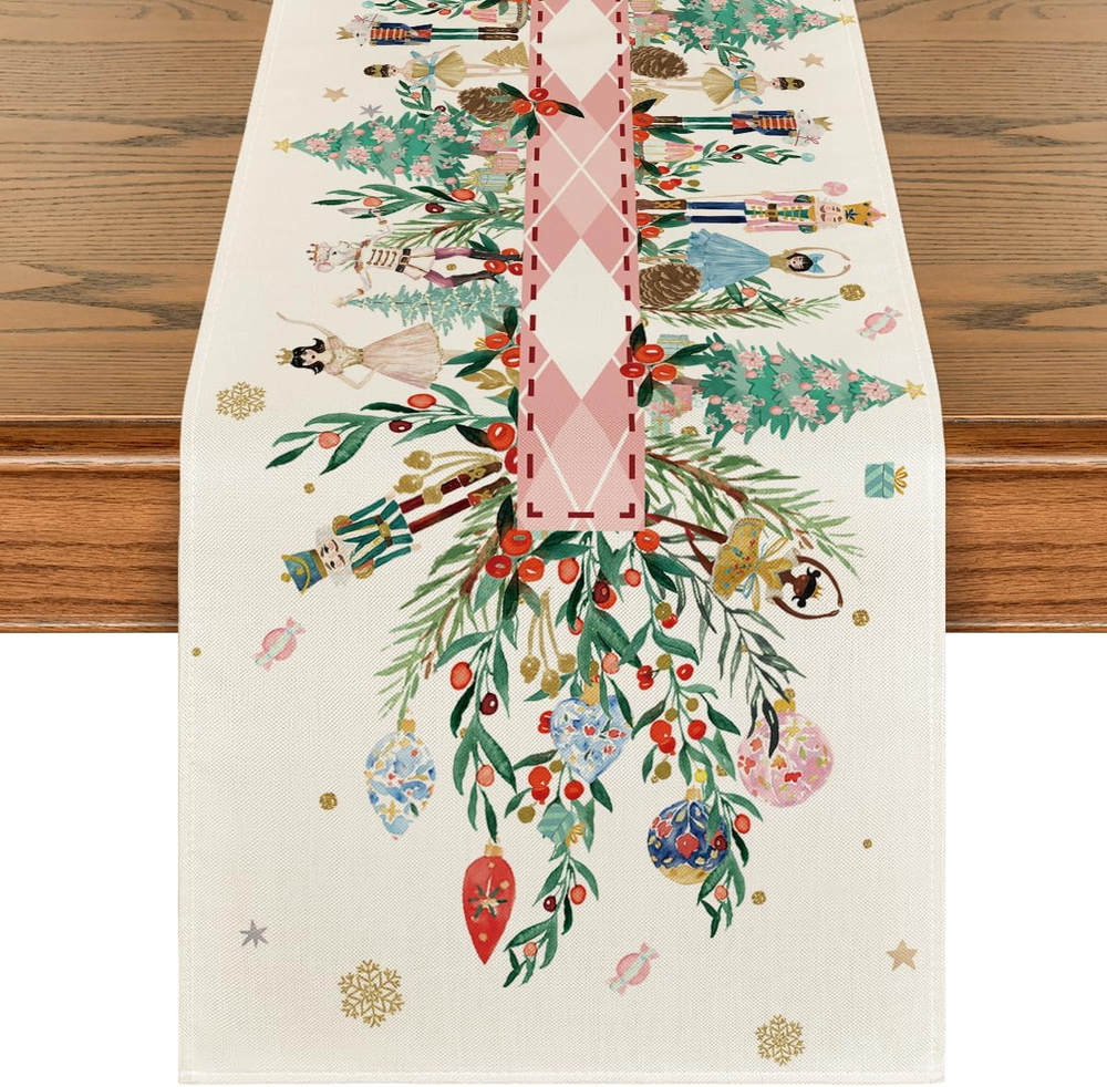 Nutcracker Floral Holly Christmas Table Runner 13