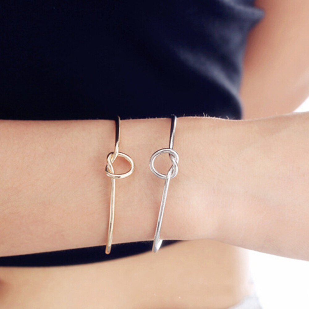 3pcs Knot Bracelet Open Cuffs Women Bridesmaids (Black + White + Gold)