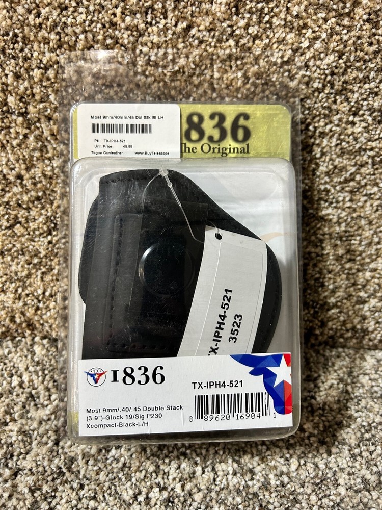 Texas 1836 Holster for Most 9mm/.40/.45 Double Stack - Glock/Sig - LH - 3.9