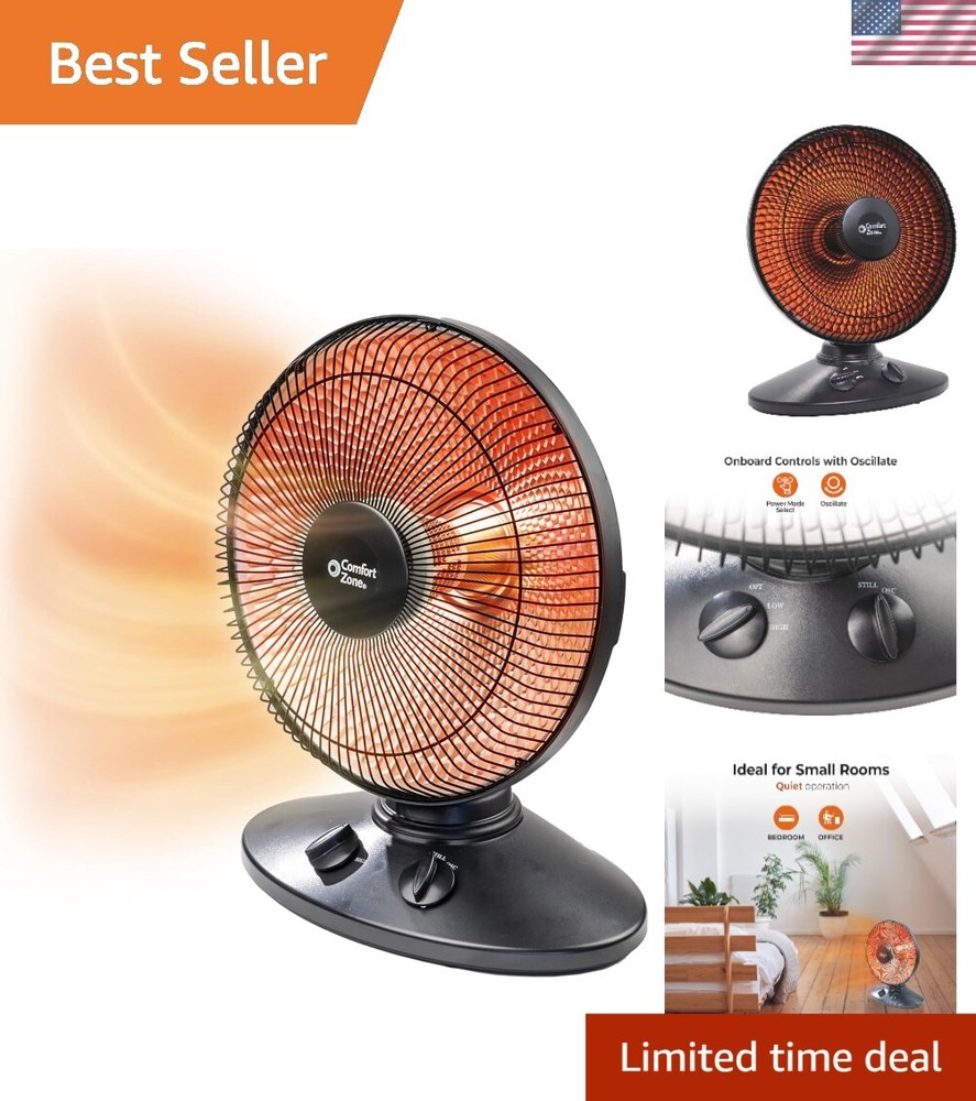 70-Degree Oscillation Indoor Dish Space Heater with Overheat Protection, 1,000W