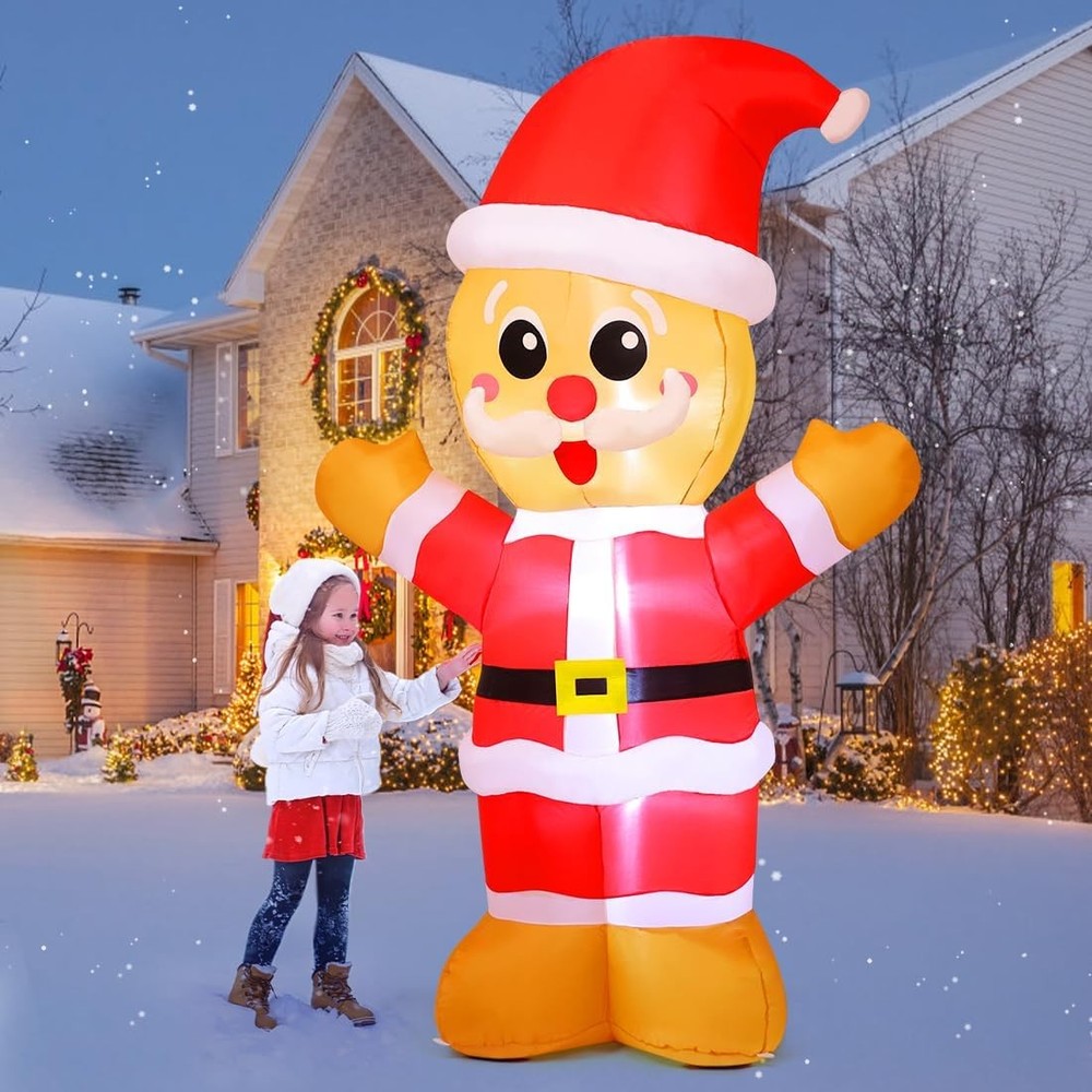 8FT Christmas Inflatables Outdoor Decorations, Blow Up Gingerbread Inflatable...