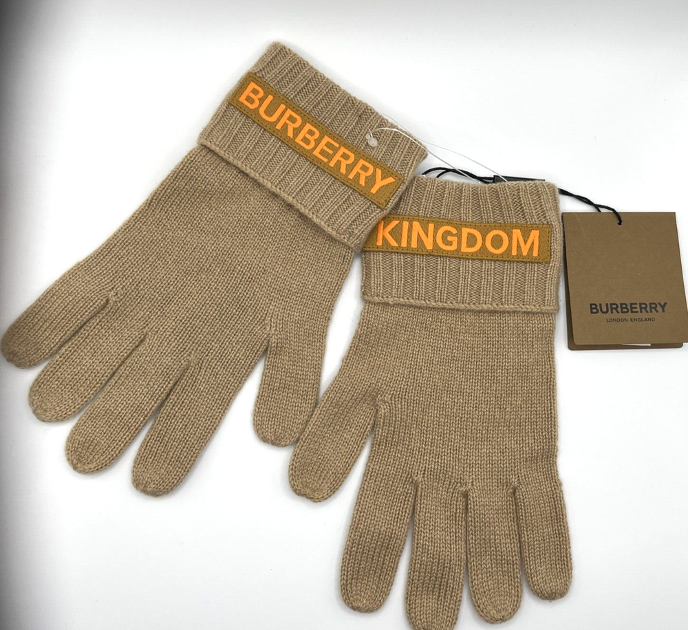 Burberry Kingdom Logo Appliqué Cashmere Knit Gloves - S / M - Archive Beige