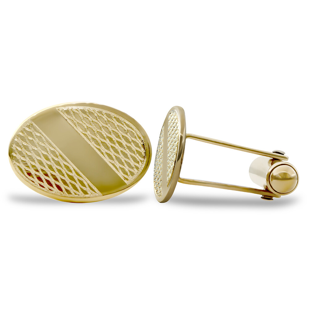 9ct Gold Jewelco London Oval Ogee Swivel Back Cufflinks, (ID Strip)