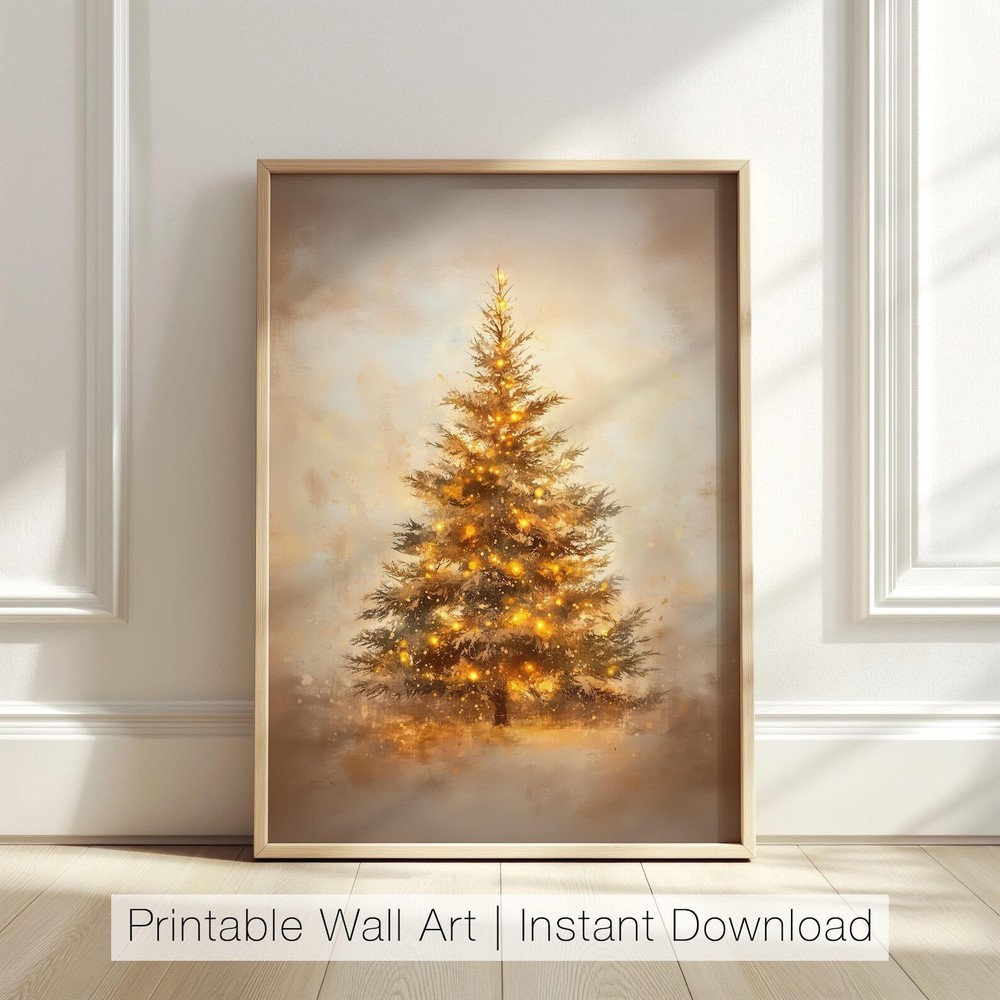 Vintage Christmas Tree Printable Holiday Wall Art Winter Home Decor Christmas