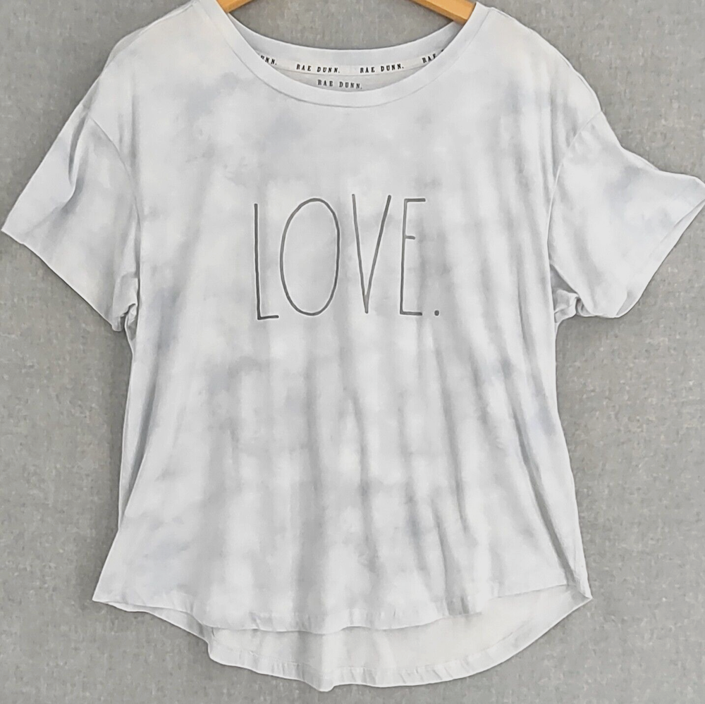 Rae Dunn Love Top Womens Plus 1X Clouds Short Sleeve Comfy Cotton Scoop