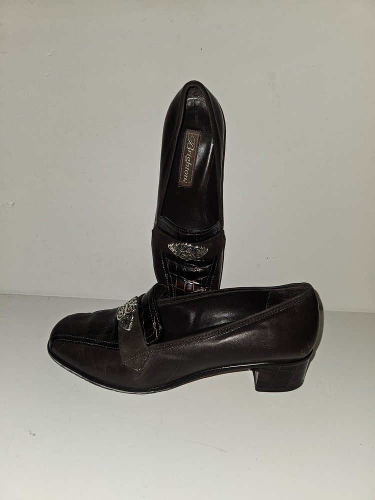 EUC Brighton Artist Leather Loafers Size 7.5 Women's Brown Low Block Heel