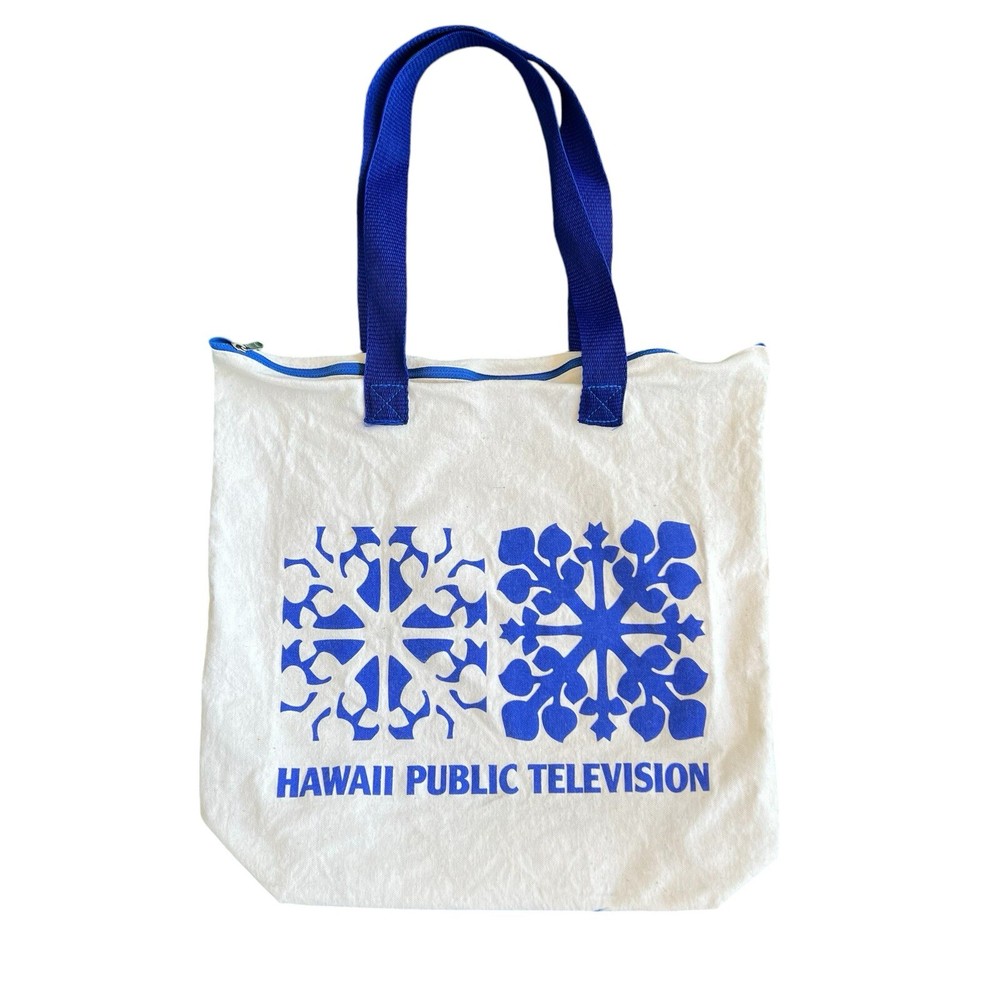 Hawaii public radio vintage canvas tote bag quilt print Zipped Top Women Unisex