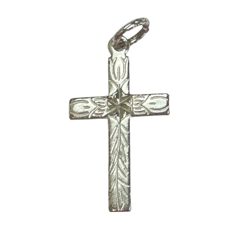 Sterling Silver 925 Etched Detail Small Cross Pendant 1
