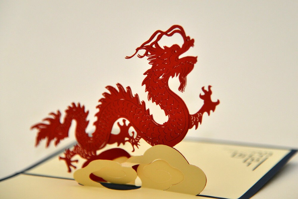 Handmade 3D Pop Up Happy New Year Dragon Good Luck Card-image