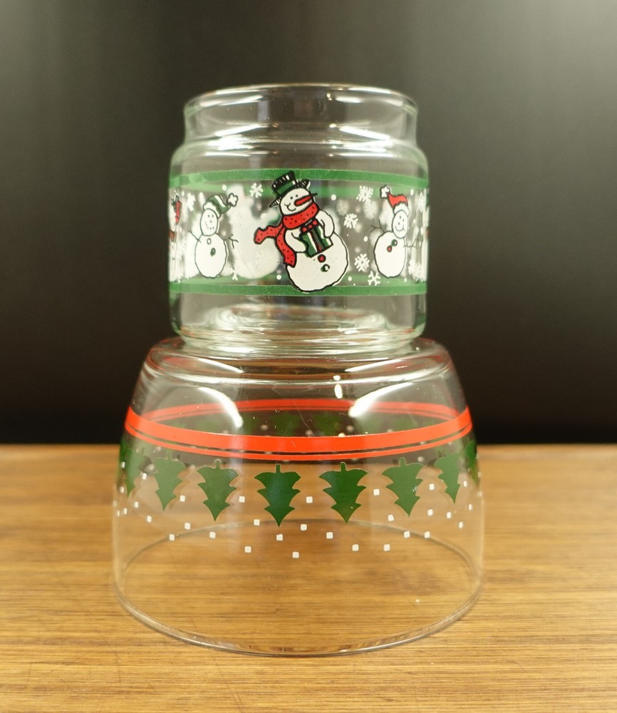 Libbey Winterland Christmas Glass Jar with Snowflake Tree Snowman Designs  