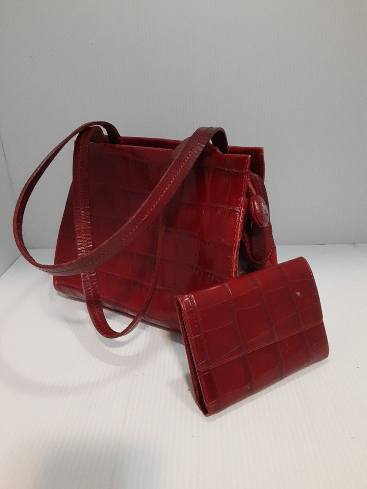 Monsac Original Red Croc Leather Handbag with Matching Wallet