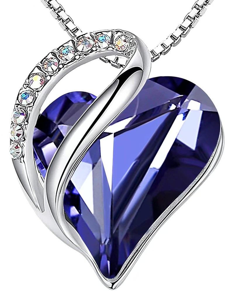 Mothers Day Infinity Heart Necklace with Tanzanite Birthstone, Silver, 18+2