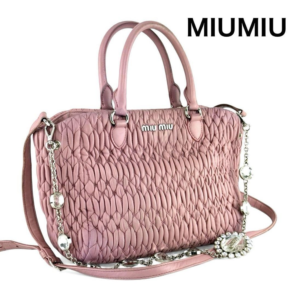 Miu Miu Nappa Crystal Tote Bag Handbag Rare Luxury Item /Used++