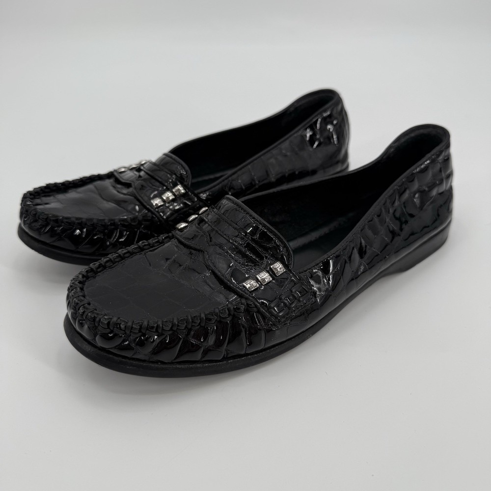Brighton Mohawk Black Croc Embossed Leather Loafers Women Size 9 M