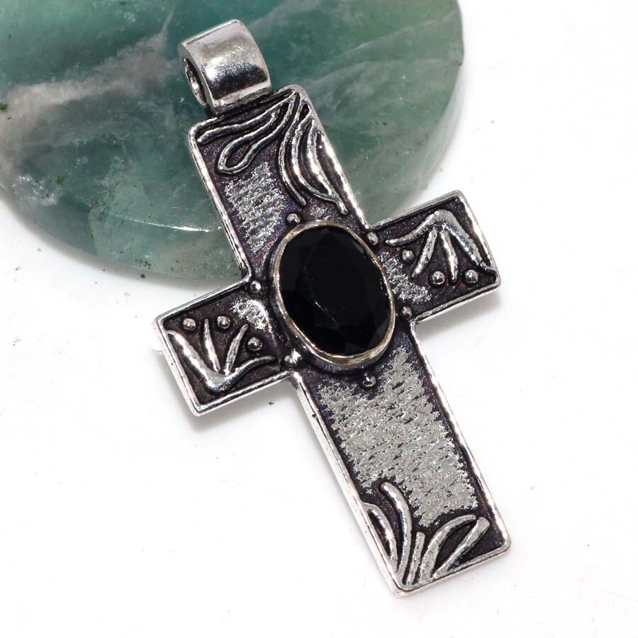 925 Silver Plated-Black Onyx Ethnic Pendant Jewelry 1.4