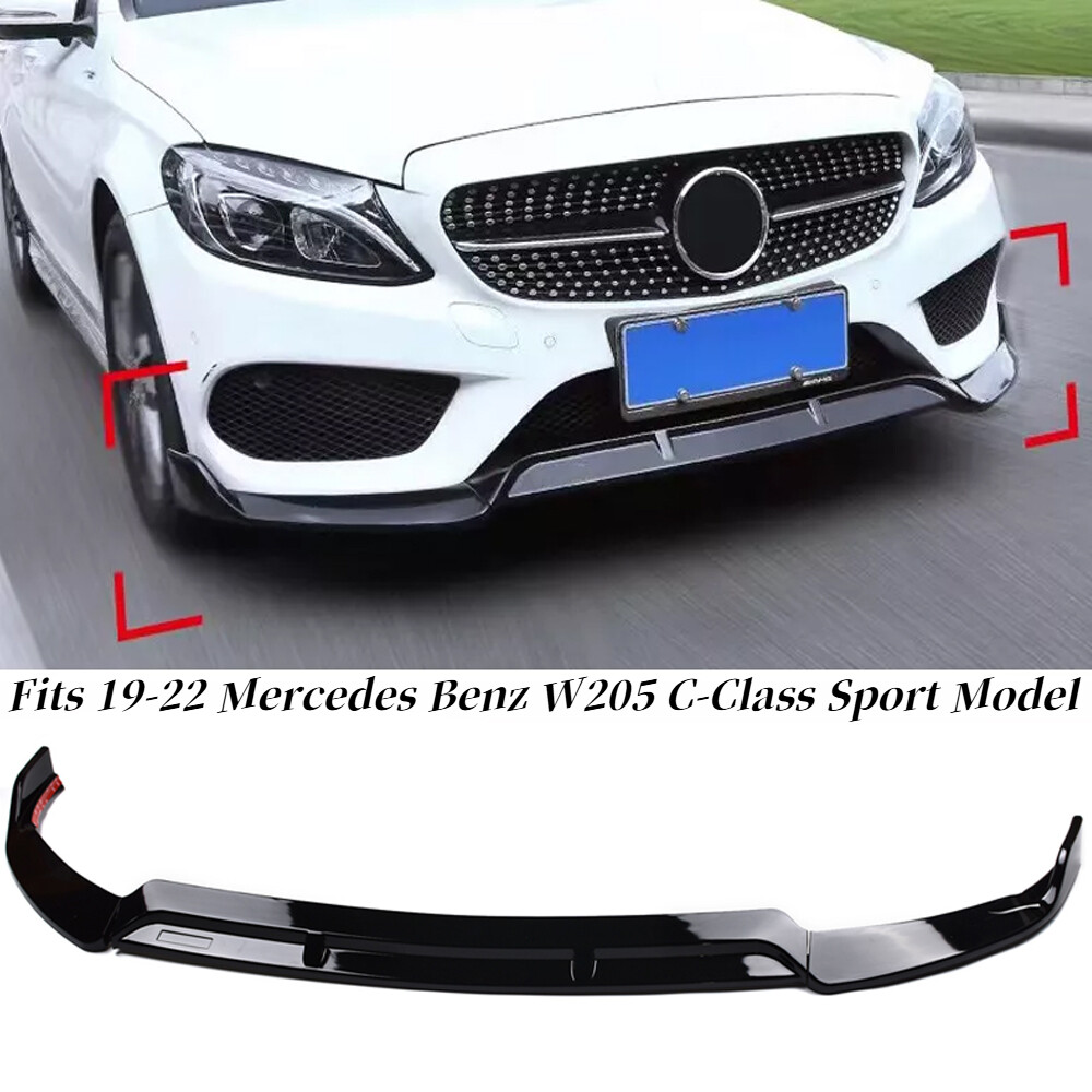 2019-22 Mercedes W205 C300 C200 Sport Gloss Black Front Bumper Lip
